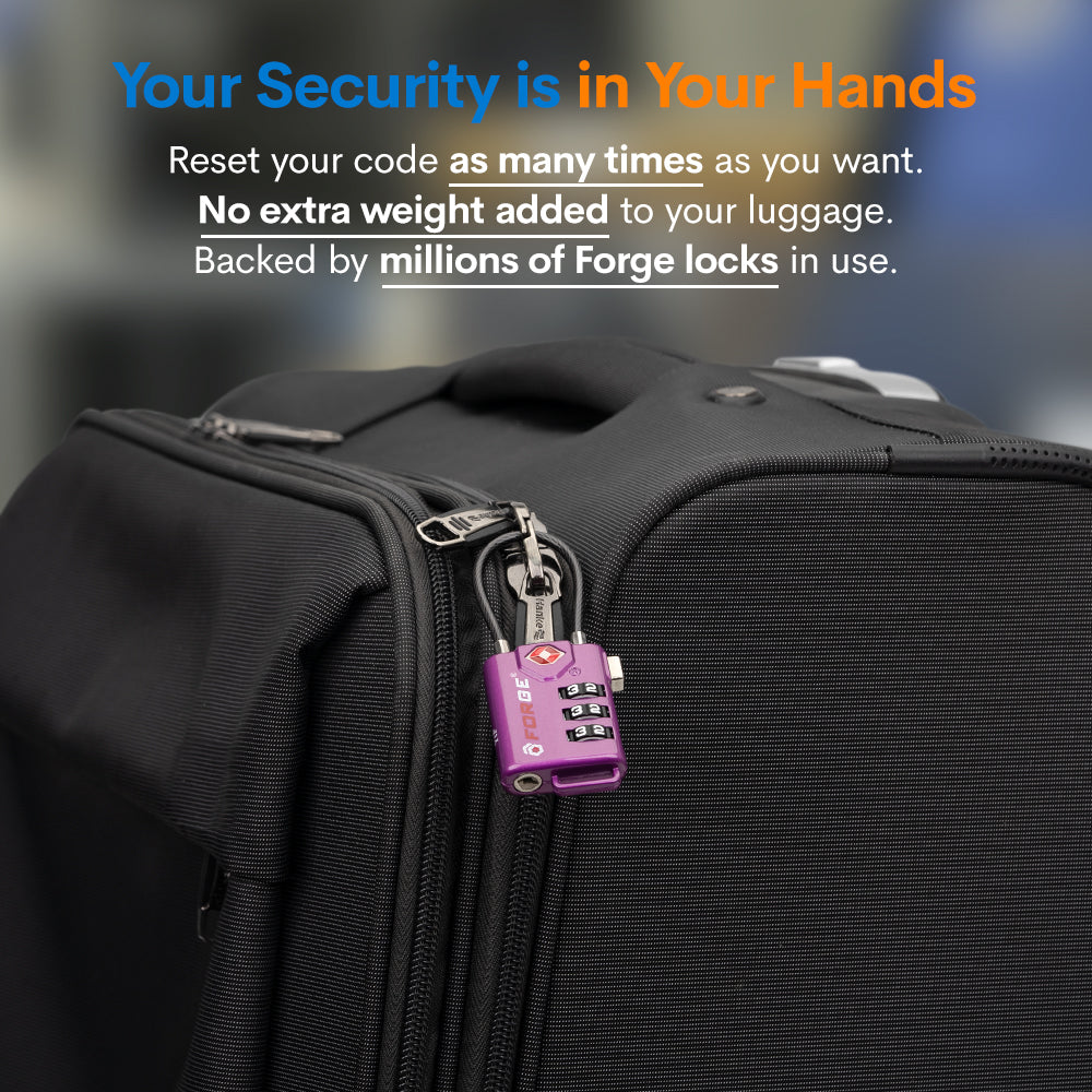 Forge TSA Approved Cable Luggage Lock with Easy-to-Read Dials (Eagle Series, Dark Purple)