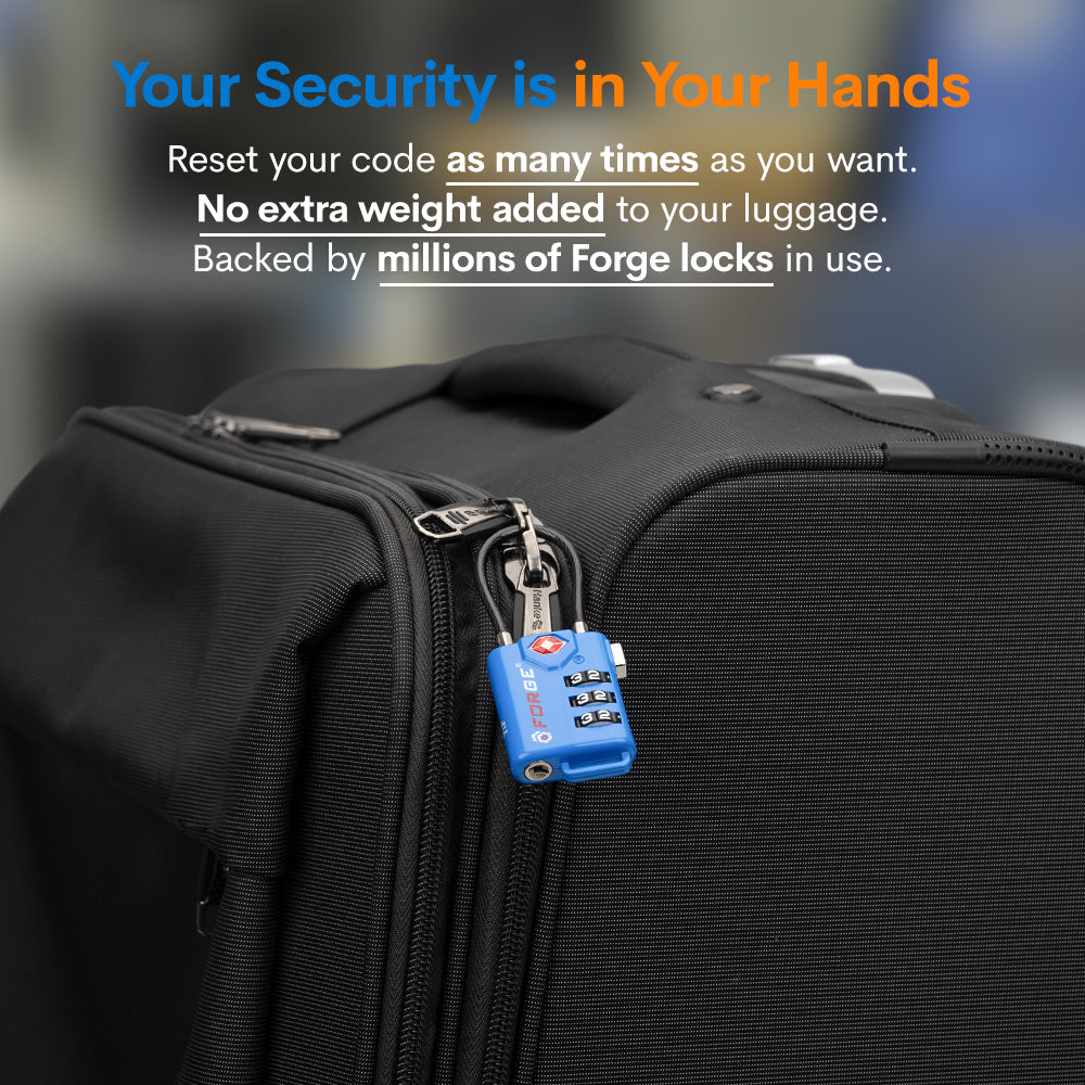 Forge TSA Approved Cable Luggage Lock with Easy-to-Read Dials (Eagle Series, Blue Pack)