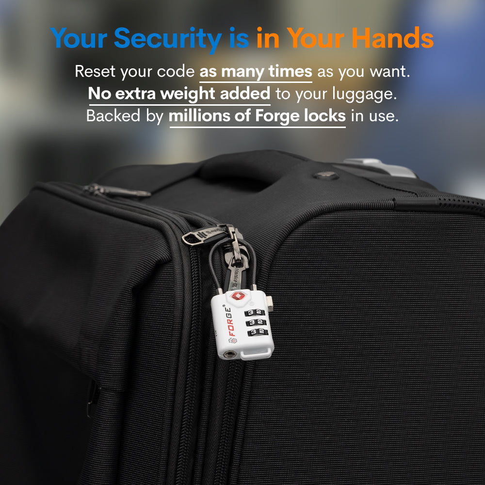 Forge TSA Approved Cable Luggage Lock with Easy-to-Read Dials (Eagle Series, White Pack)
