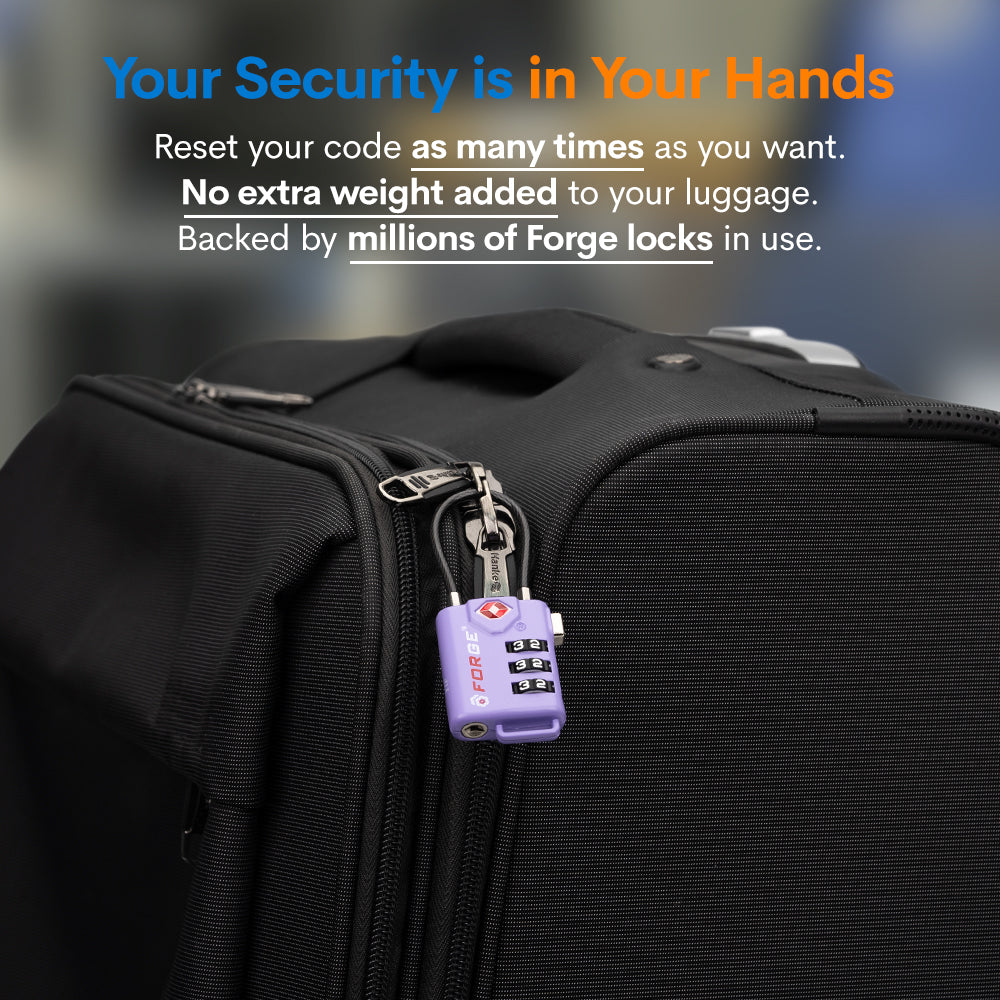 Forge TSA Approved Cable Luggage Lock with Easy-to-Read Dials (Eagle Series, Purple Pack)