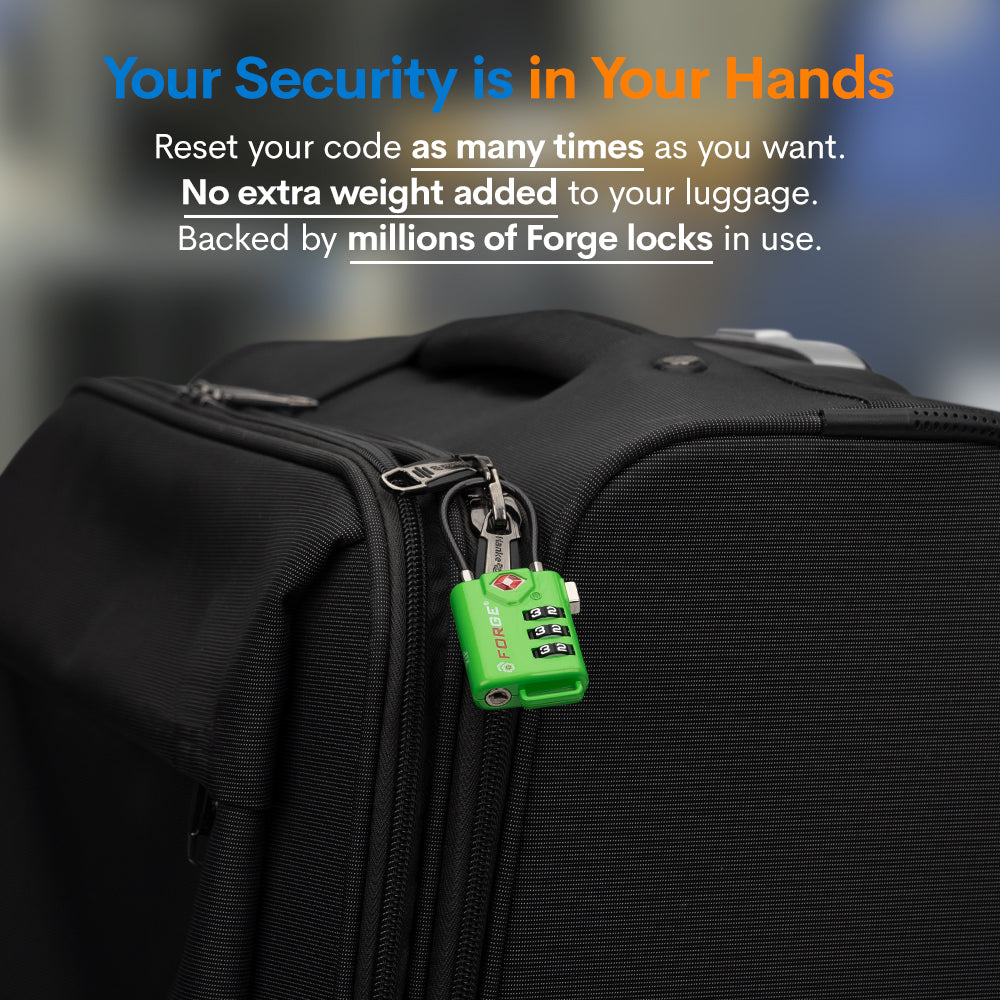 Forge TSA Approved Cable Luggage Lock with Easy-to-Read Dials (Eagle Series, Green Pack)