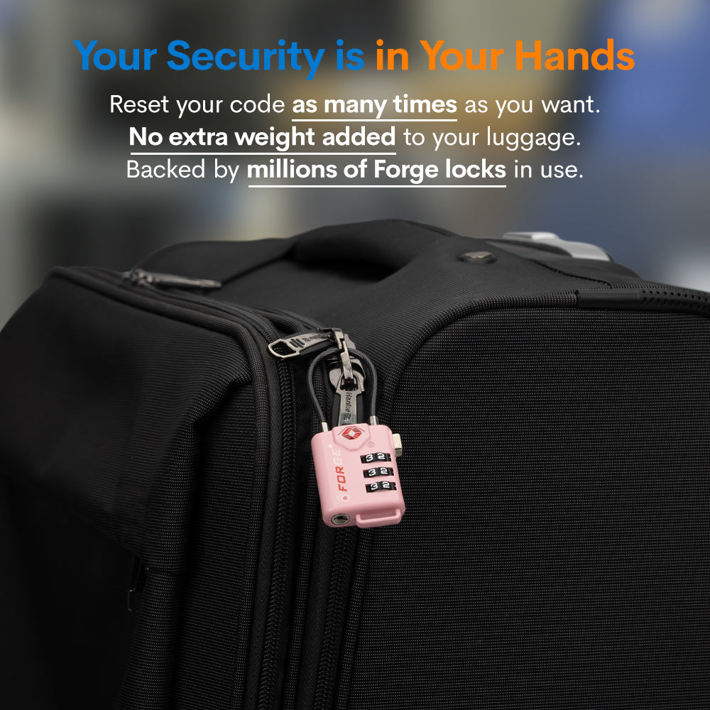 Forge TSA Approved Cable Luggage Lock with Easy-to-Read Dials (Eagle Series, Pink Pack)