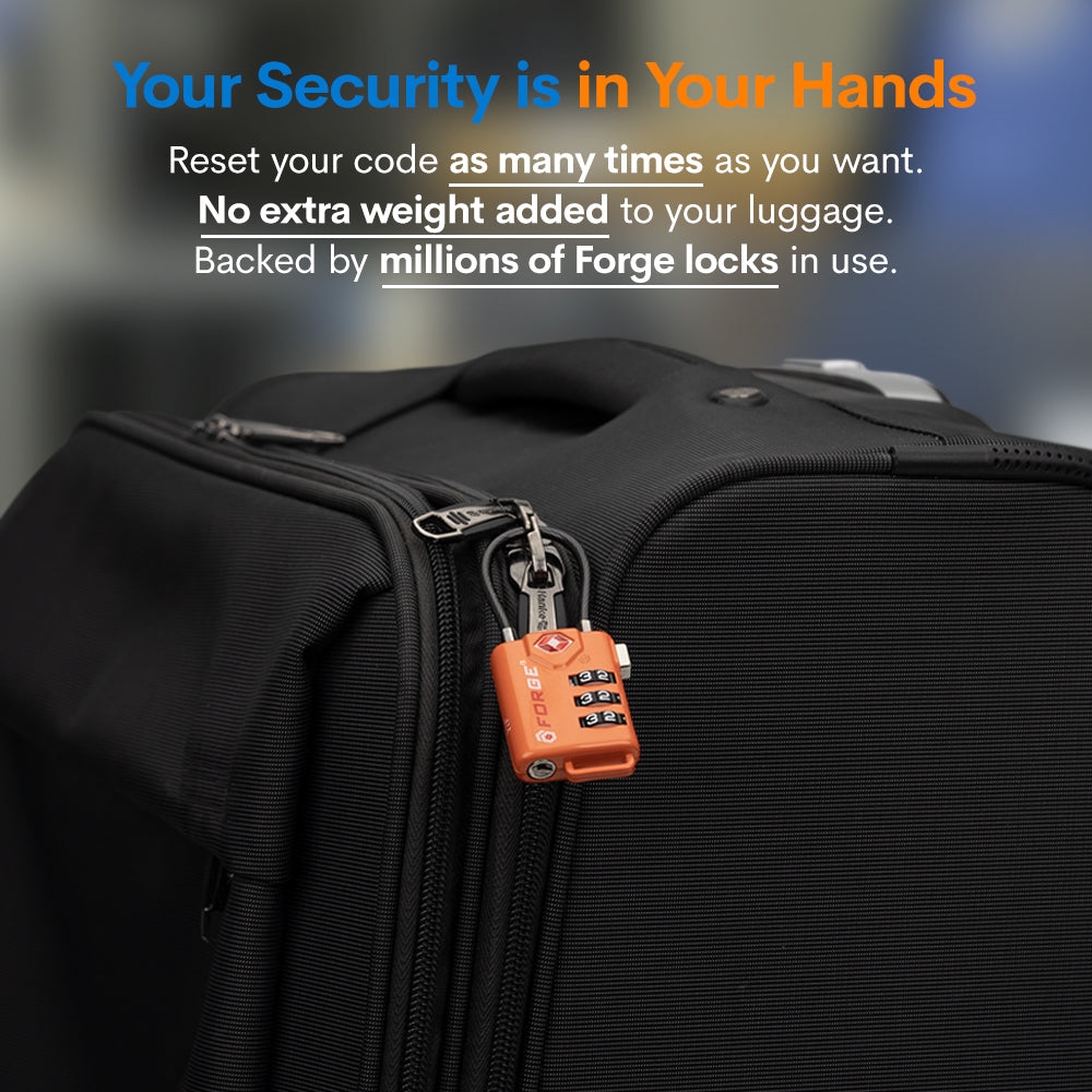 Forge TSA Approved Cable Luggage Lock with Easy-to-Read Dials (Eagle Series, Orange Pack)