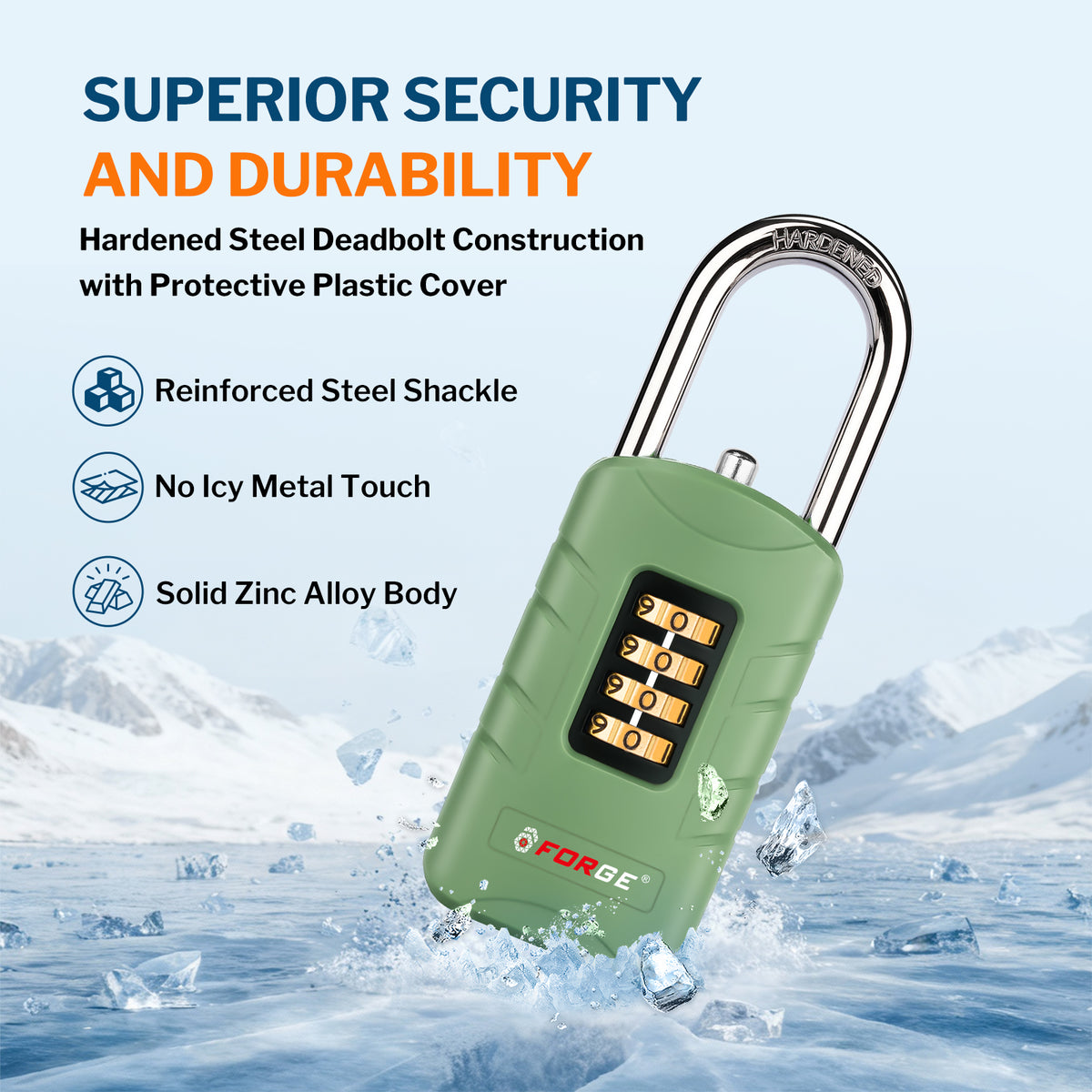 Forge 4-Digit Combination Padlock with Backup Keys, Short Shackle, Green