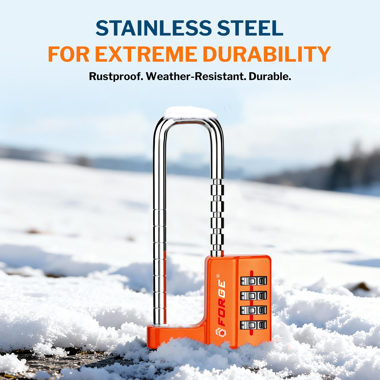 Forge 4-Digit Padlock: Long Shackle for Gym, School & Gate (Defender series, Orange)
