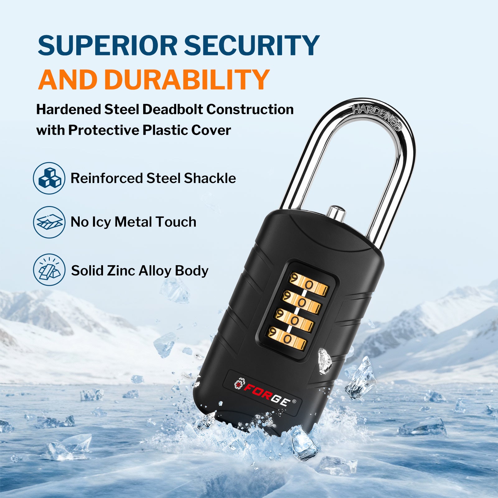 Forge 4-Digit Combination Padlock with Backup Keys, Short Shackle, Black