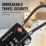 TSA Approved Luggage Cable Lock for Suitcase, Gym Locker & Toolbox (Black Pack)