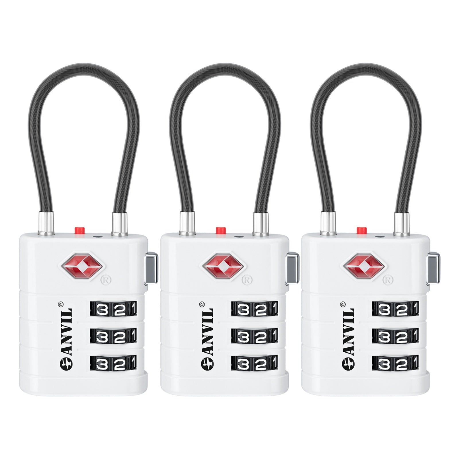 TSA Approved Luggage Lock with Inspection Indicator ( White Pack)