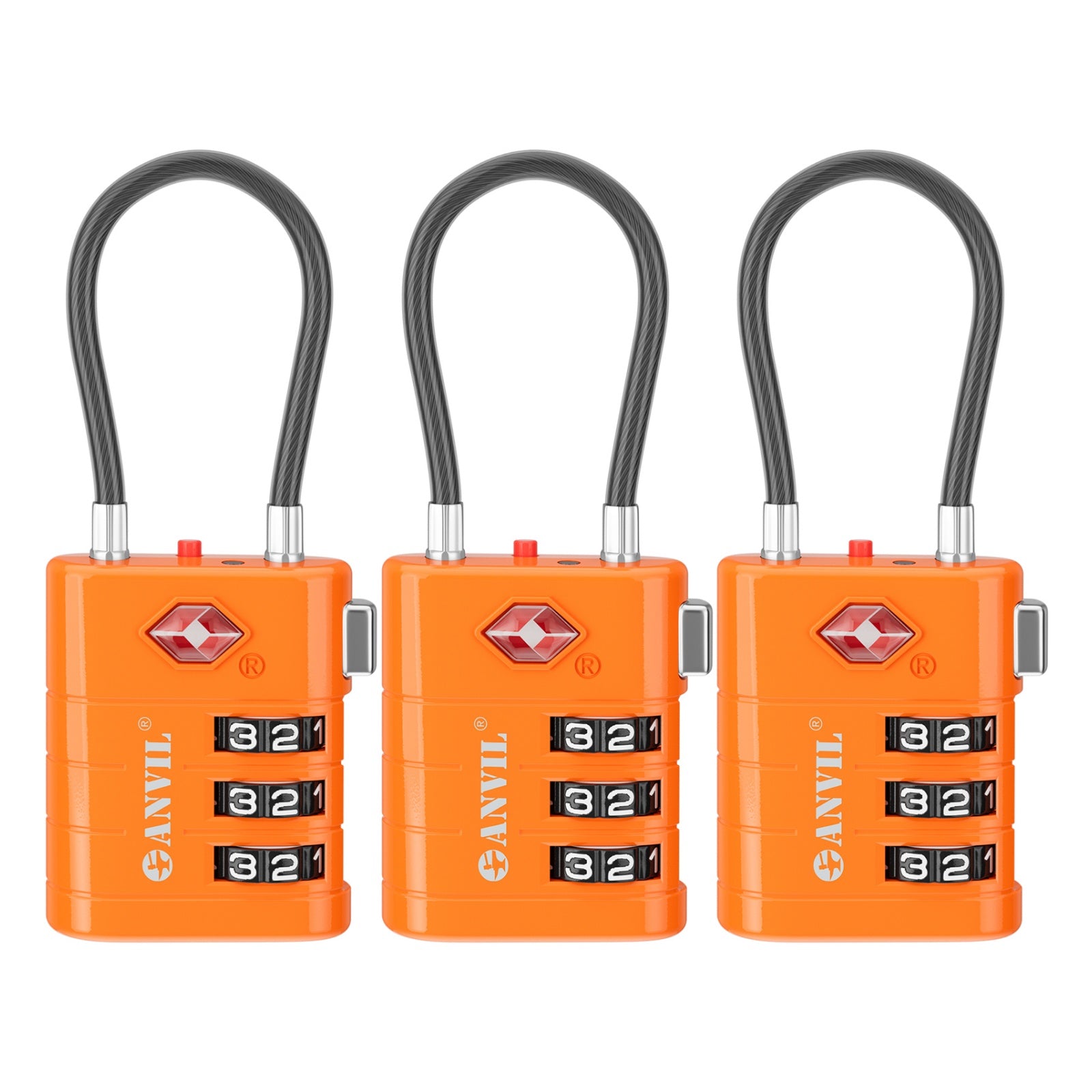 TSA Approved Luggage Lock with Inspection Indicator (Orange Pack)
