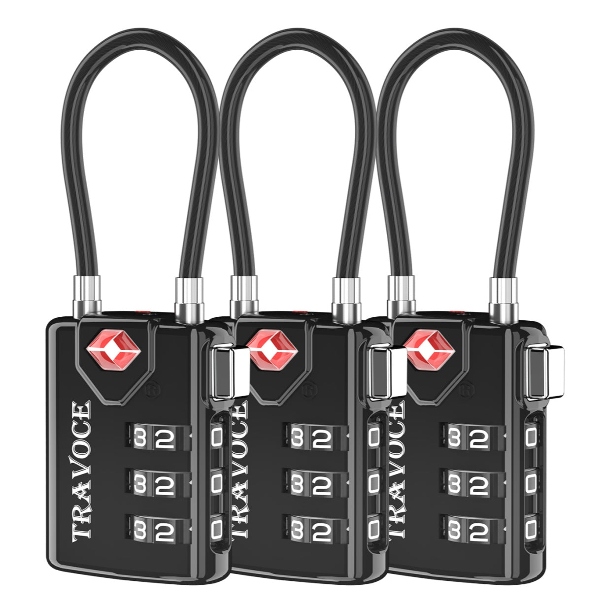 TSA Approved Luggage Cable Lock for Suitcase, Gym Locker & Toolbox (Black Pack)