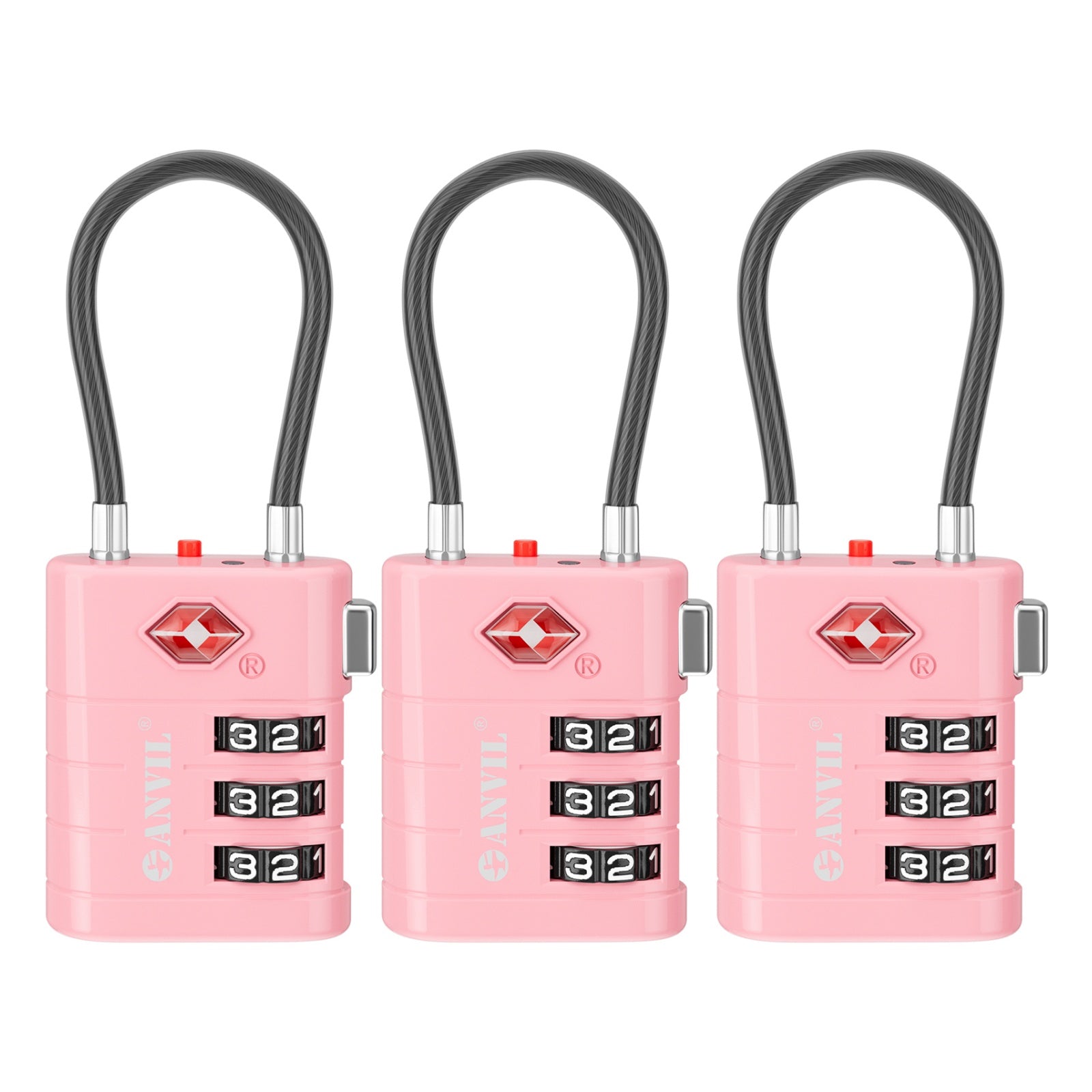ANVIL TSA Approved Luggage Lock with Inspection Indicator (Pink Pack)