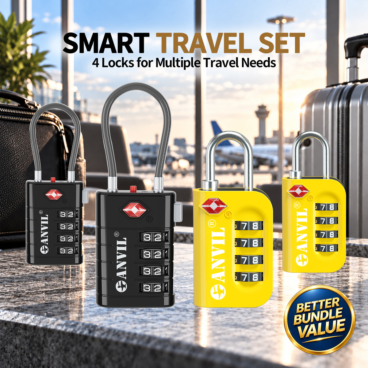 Pack de negocios: 4 candados ANVIL TSA