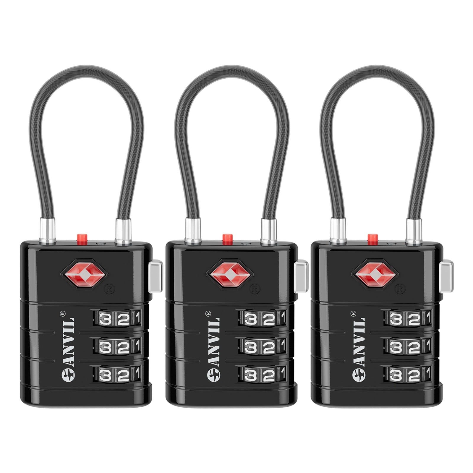 High Security TSA008 Combination Travel Lock with Inspection Indicator (Black)