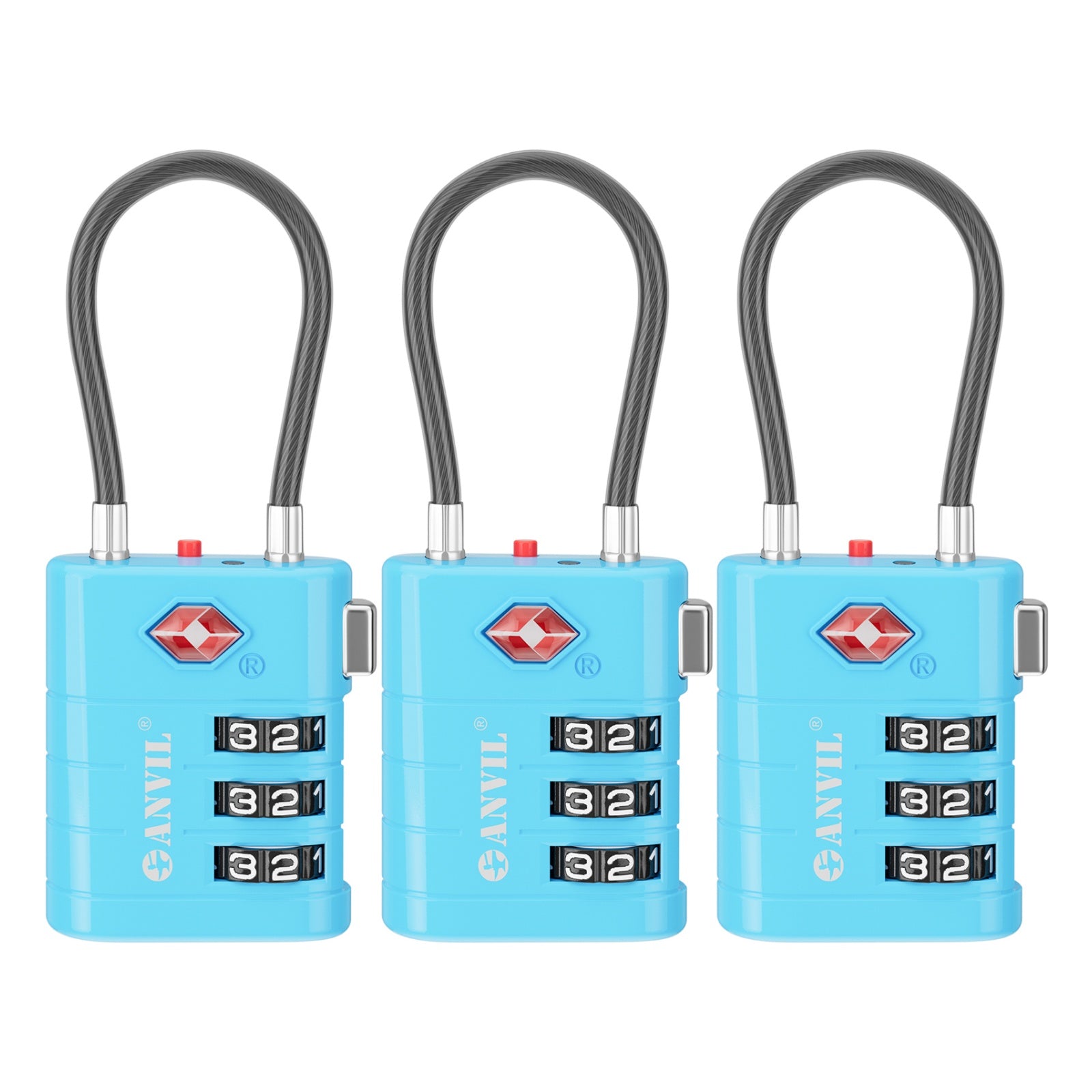 High Security TSA008 Combination Travel Lock with Inspection Indicator (Blue Pack)