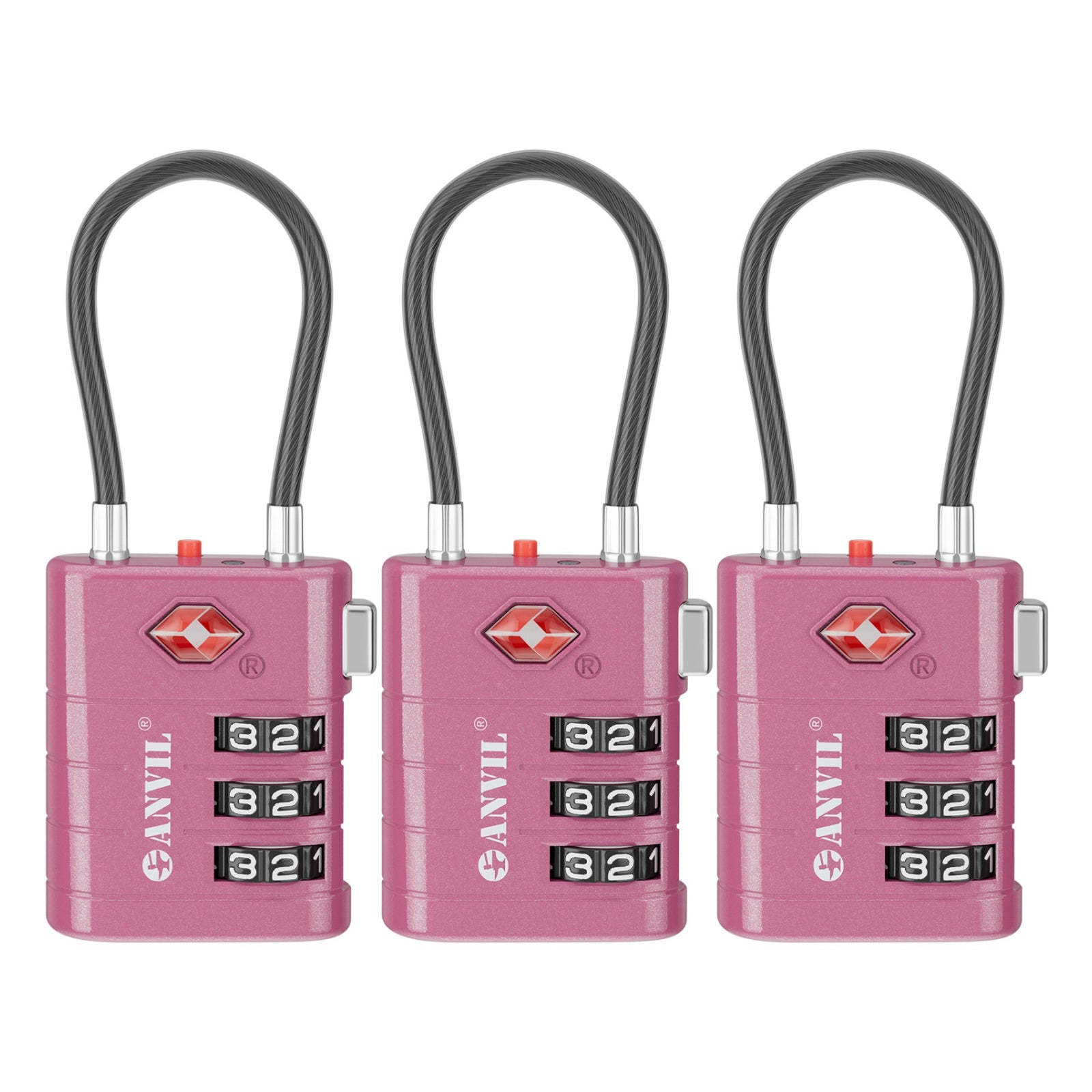High Security TSA008 Combination Travel Lock with Inspection Indicator (Purple Pack)
