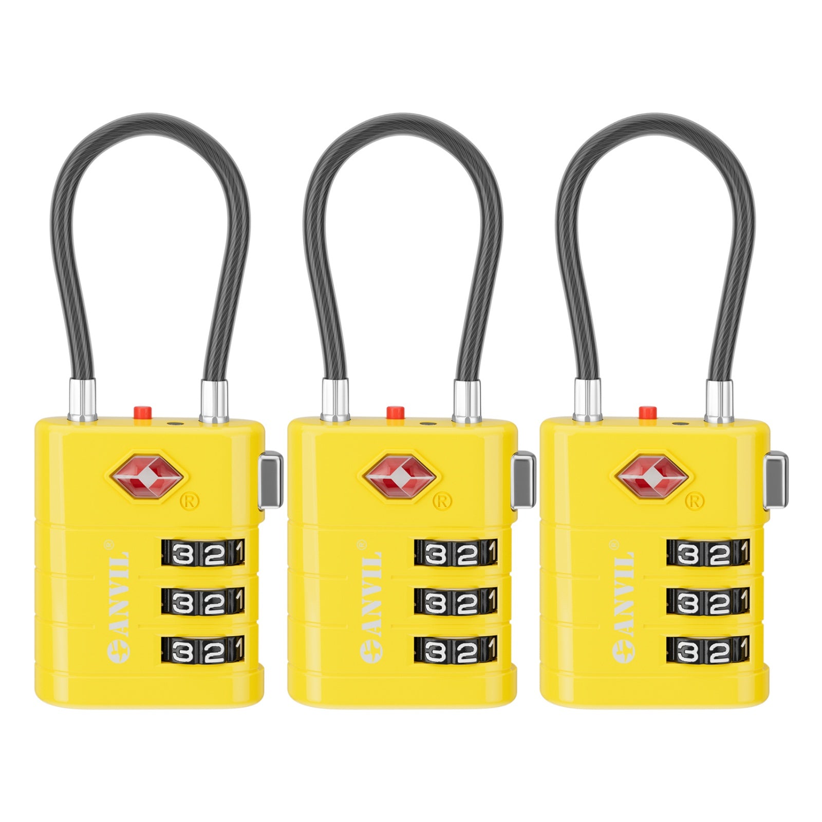 ANVIL TSA Approved Luggage Lock with Inspection Indicator (Yellow Pack)