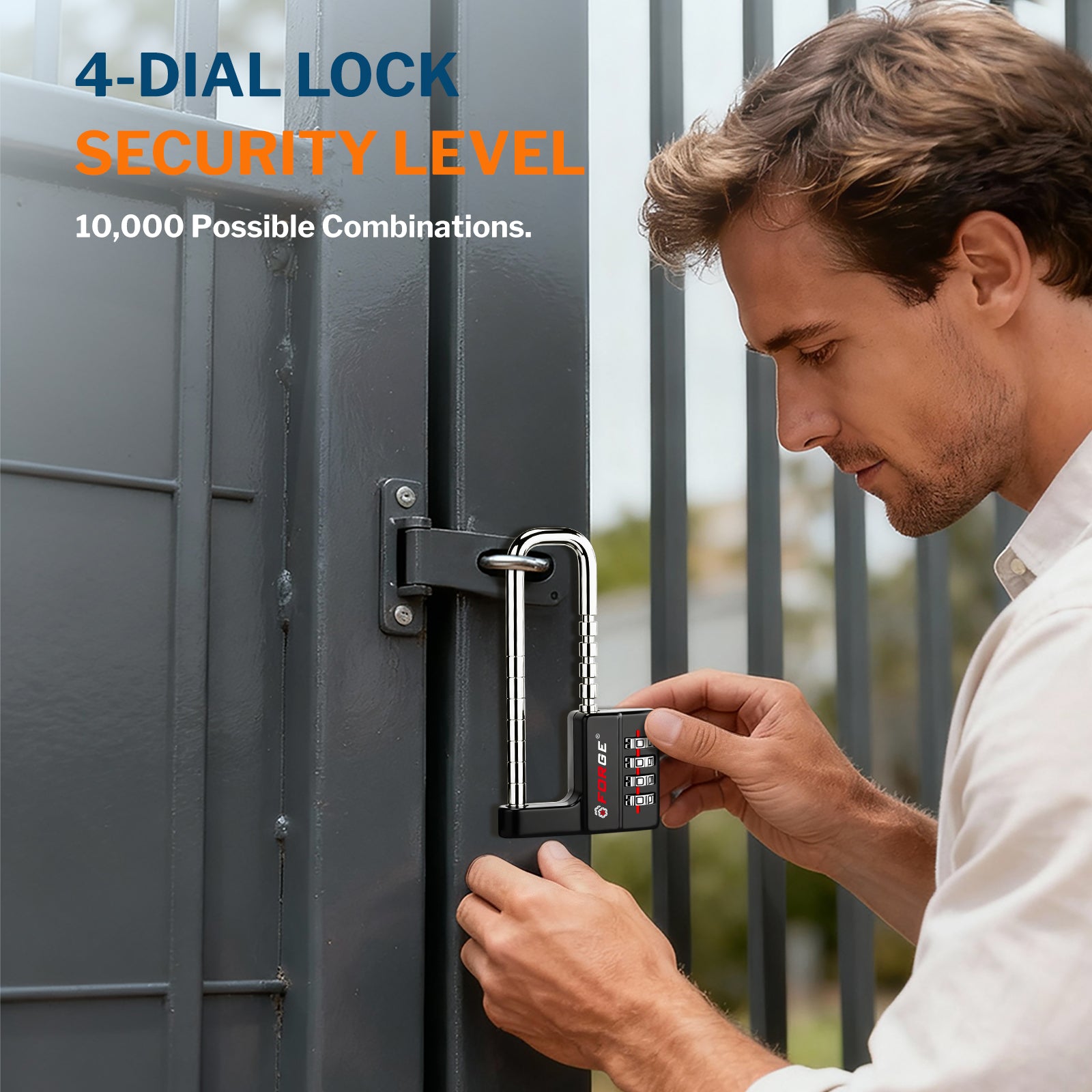 Forge 4-Digit Padlock: Long Shackle for Gym, School & Gate (Defender series, Black pack)