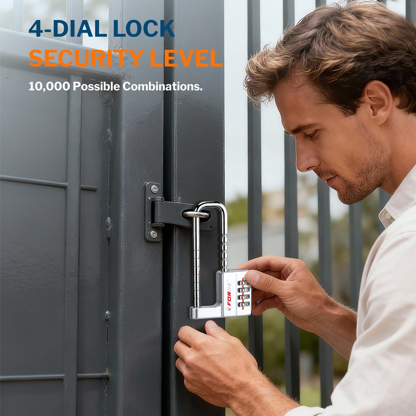 Forge 4-Digit Padlock: Long Shackle for Gym, School & Gate (Defender series, Silver)