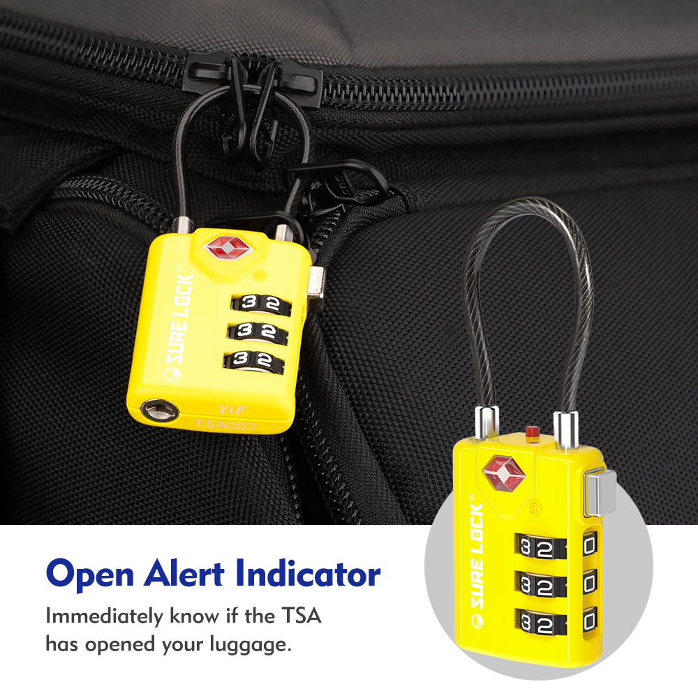 TSA Combination Cable Luggage Lock – Open Alert, Easy-Read Dials (Yellow Pack) - LockSelect 