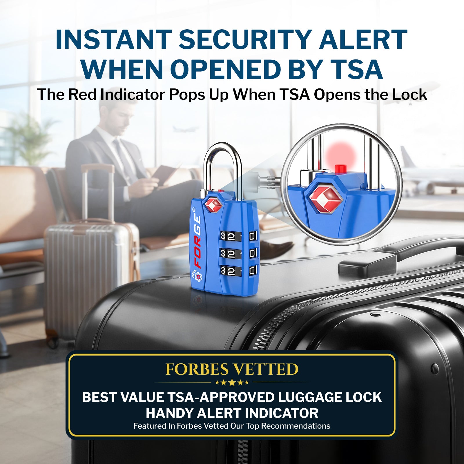 Forge TSA-Approved Luggage Lock: 3-Digit Combination, Open Alert Indicator （Titan Series 4 Colors Pack）