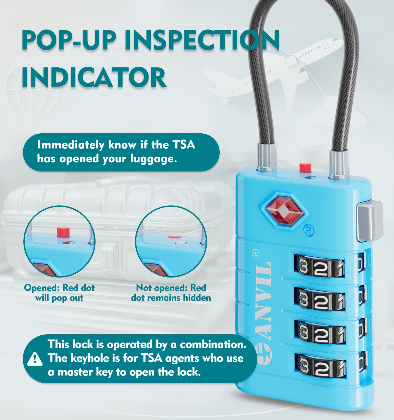 4-Digit TSA Approved Luggage Lock – TSA008 Core with Alert Indicator (Blue Pack)