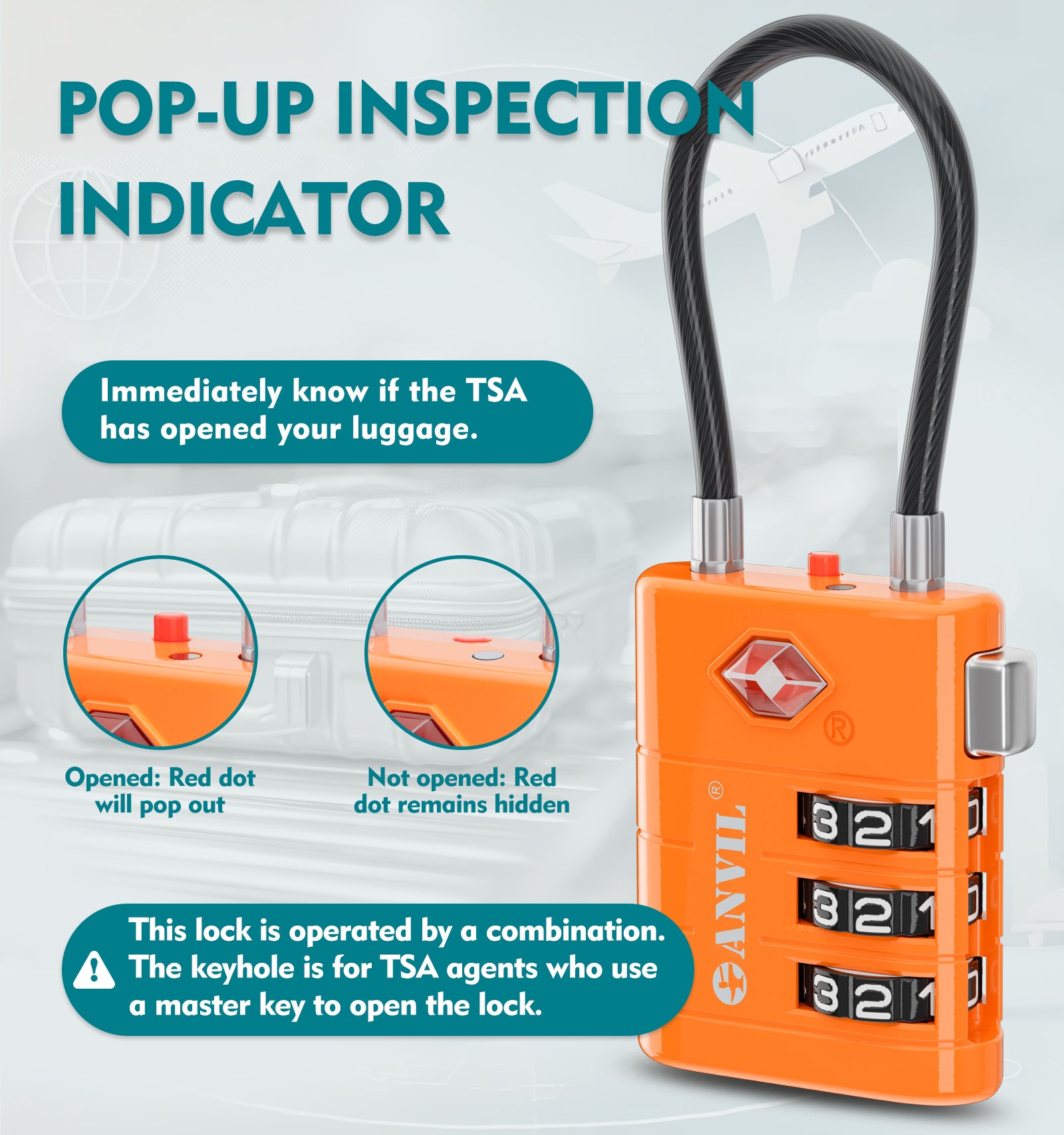 TSA Approved Luggage Lock with Inspection Indicator (Orange Pack)