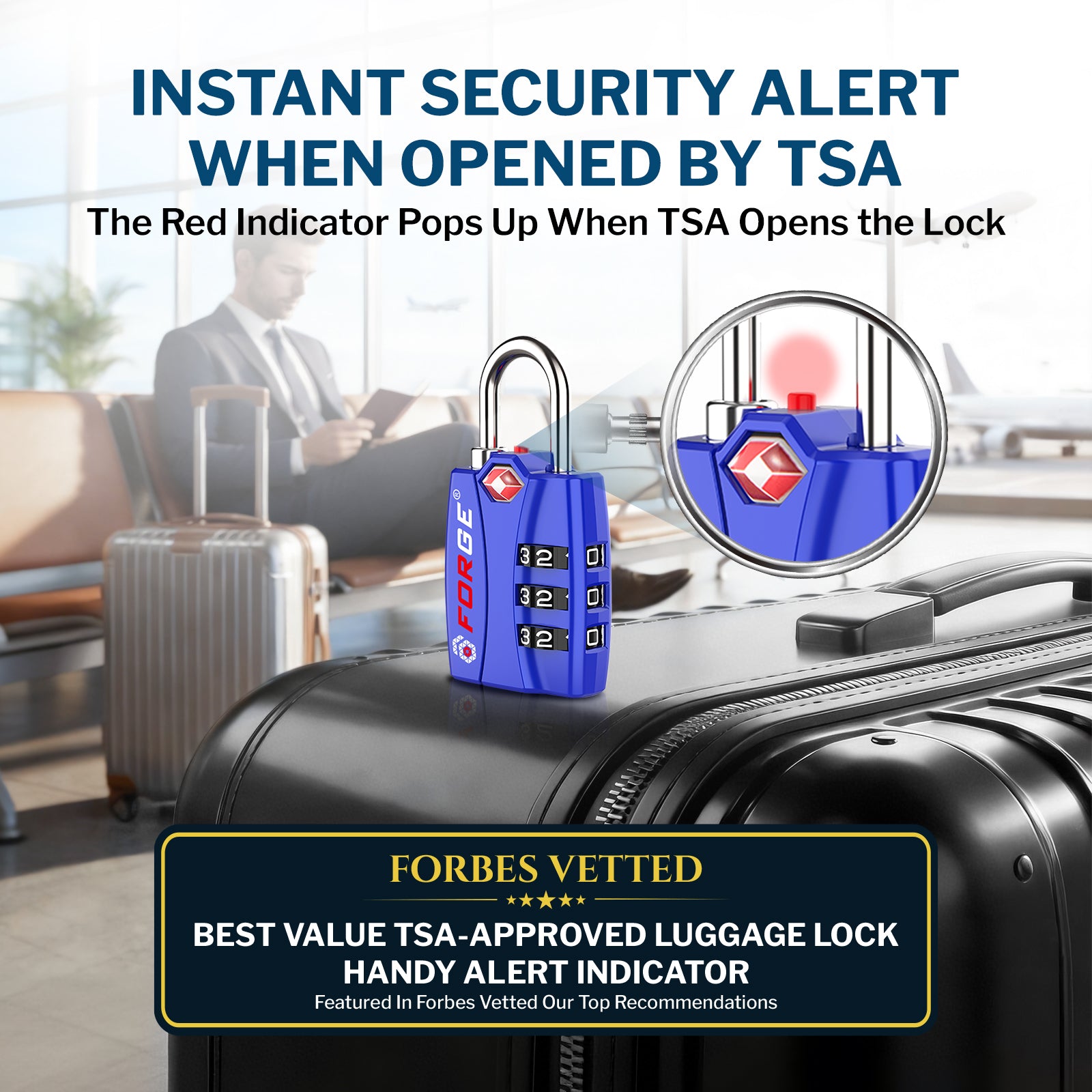 Forge TSA-Approved Luggage Lock: 3-Digit Combination, Open Alert Indicator （Titan Series Blue Pack）
