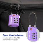 TSA Approved Luggage Lock – Combination Cable Lock with Open Alert (Purple) - LockSelect 