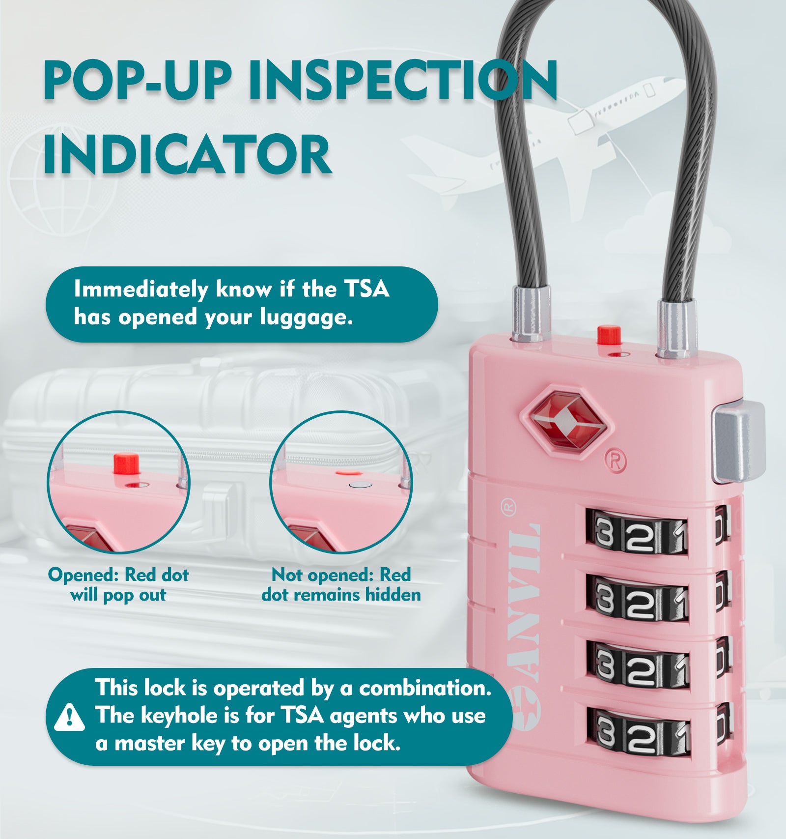 4-Digit TSA Approved Luggage Lock – TSA008 Core with Alert Indicator (Pink Pack)