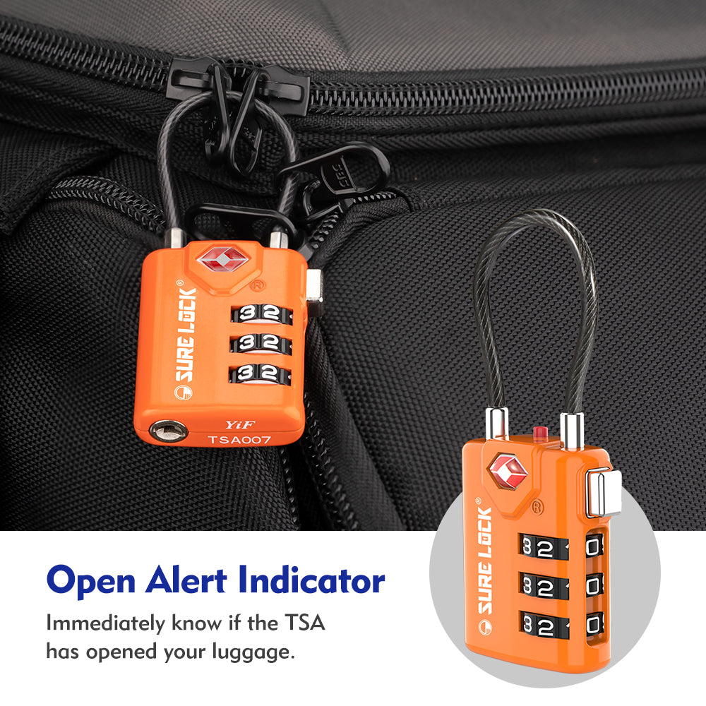 TSA Approved Luggage Lock – Combination Cable Lock with Open Alert (Orange Pack) - LockSelect 