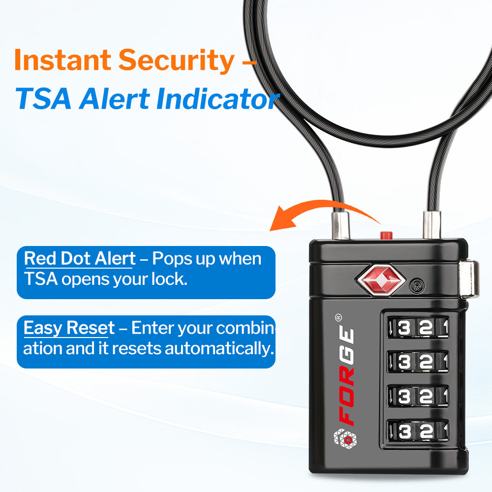 Forge TSA008 15'' Luggage Cable Lock (Optimus Series, Black Pack)