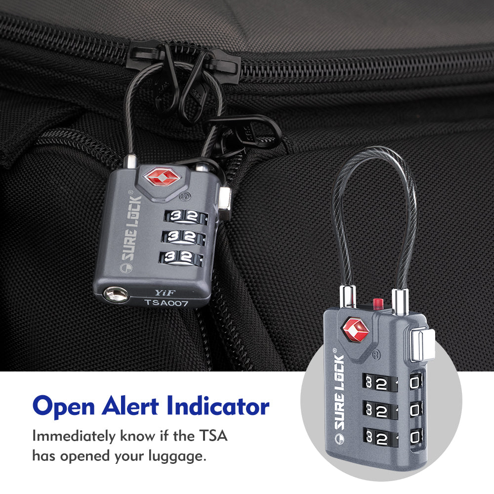 TSA Combination Cable Luggage Lock – Open Alert, Easy-Read Dials (Grey Pack) - LockSelect 