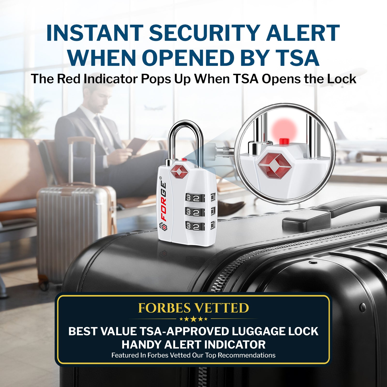 Forge TSA-Approved Luggage Lock: 3-Digit Combination, Open Alert Indicator （Titan Series, White Pack）
