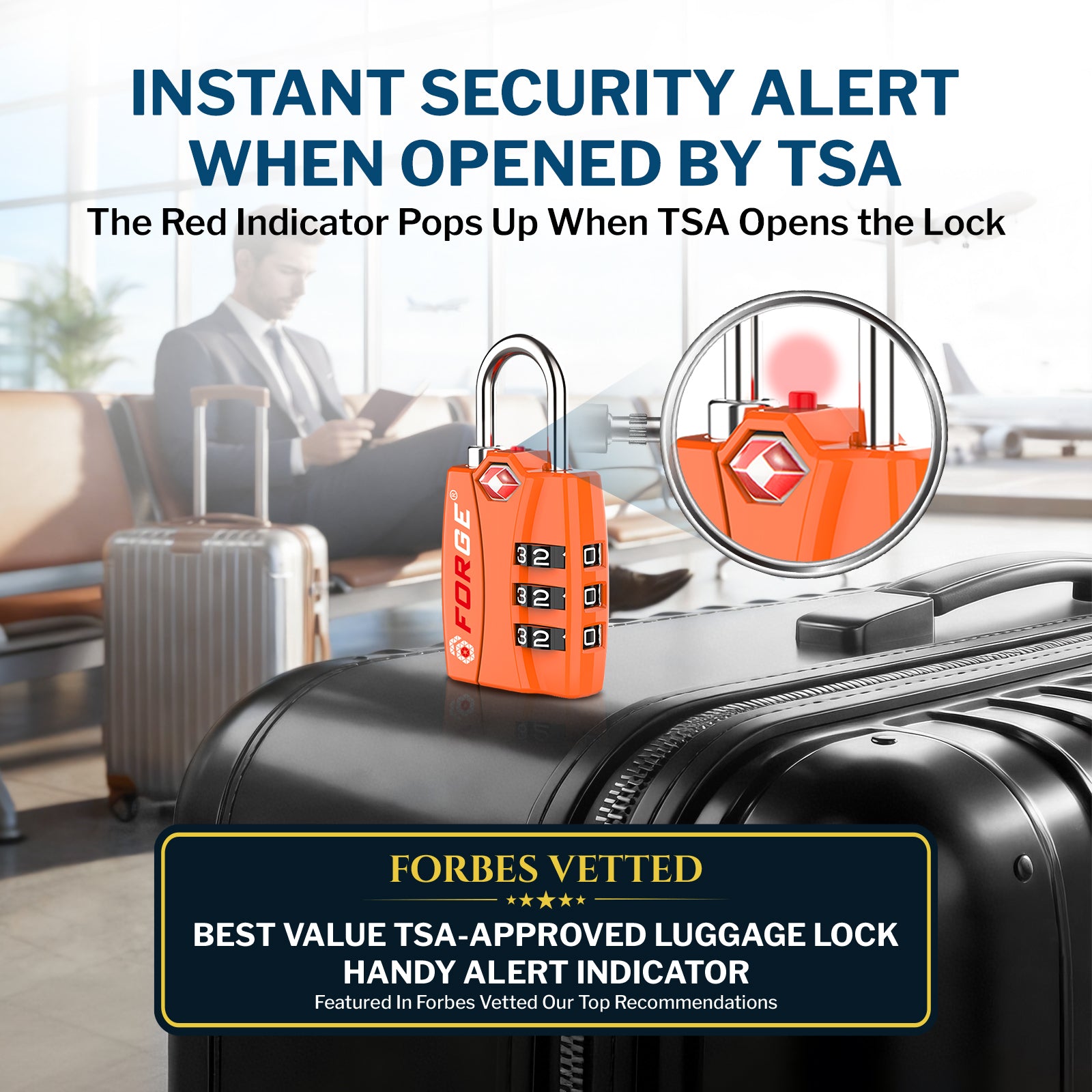 Forge TSA-Approved Luggage Lock: 3-Digit Combination, Open Alert Indicator （Titan Series Orange Pack）