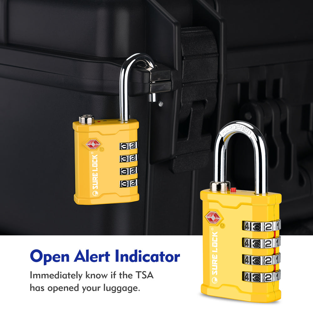 TSA Accepted 4-Digit Heavy Duty Combination Luggage Padlock – All Metal Travel Lock (Yellow Pack) - LockSelect 