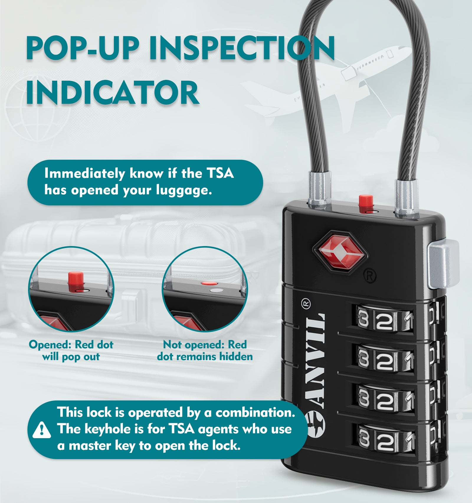 4-Digit TSA Approved Luggage Lock – TSA008 Core with Alert Indicator (Black Pack)