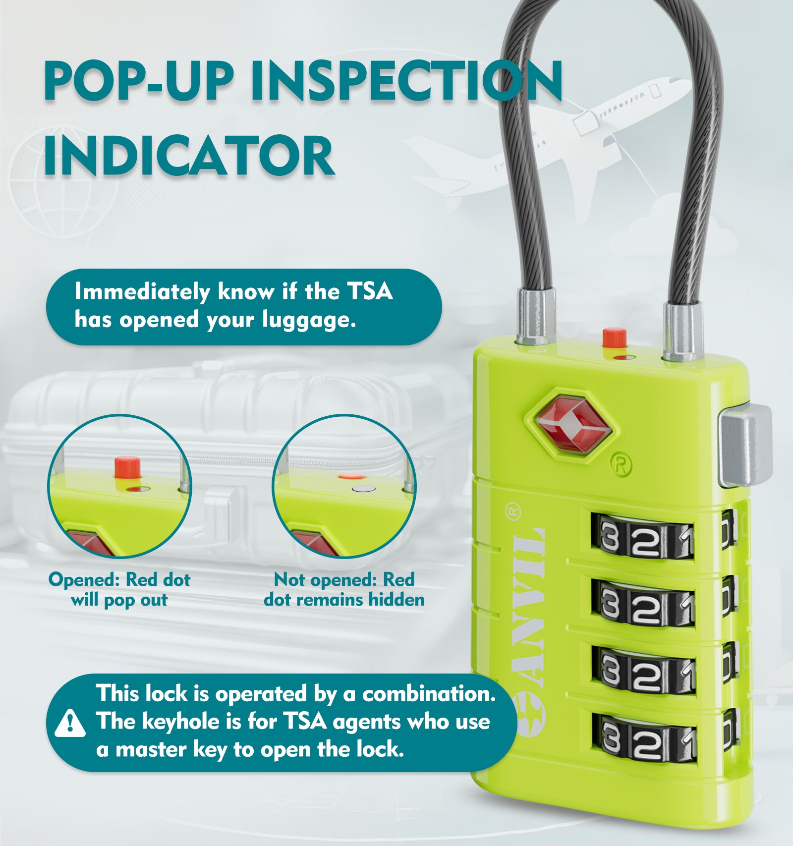 4-Digit TSA Approved Luggage Lock – TSA008 Core with Alert Indicator (Grass Green Pack)