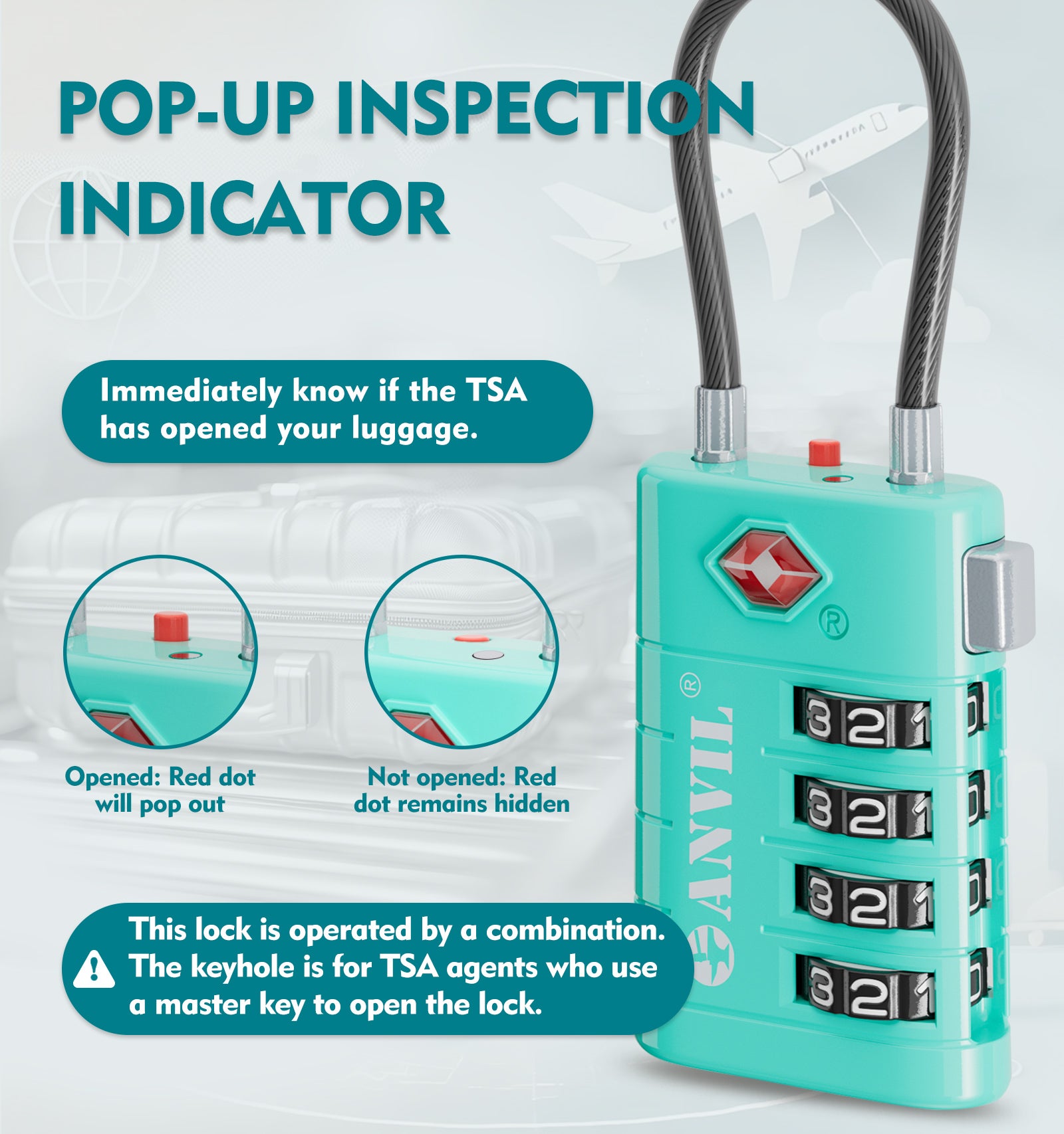 4-Digit TSA Approved Luggage Lock – TSA008 Core with Alert Indicator (Cyan Pack)