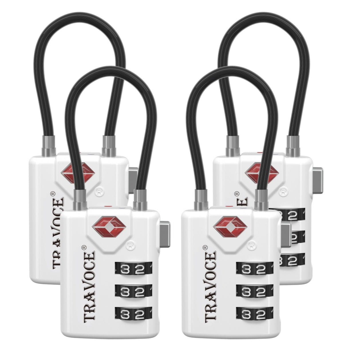 TSA Approved Luggage Cable Lock for Suitcase, Gym Locker & Toolbox (White Pack)