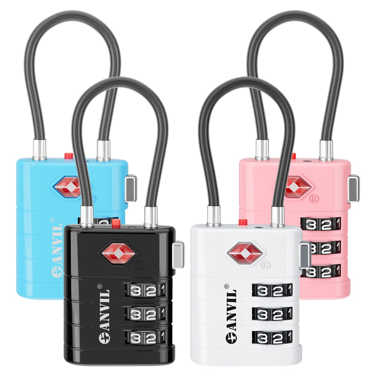 ANVIL TSA Approved Luggage Lock – High Security TSA008 Combination Travel Lock(4 Color Pack)