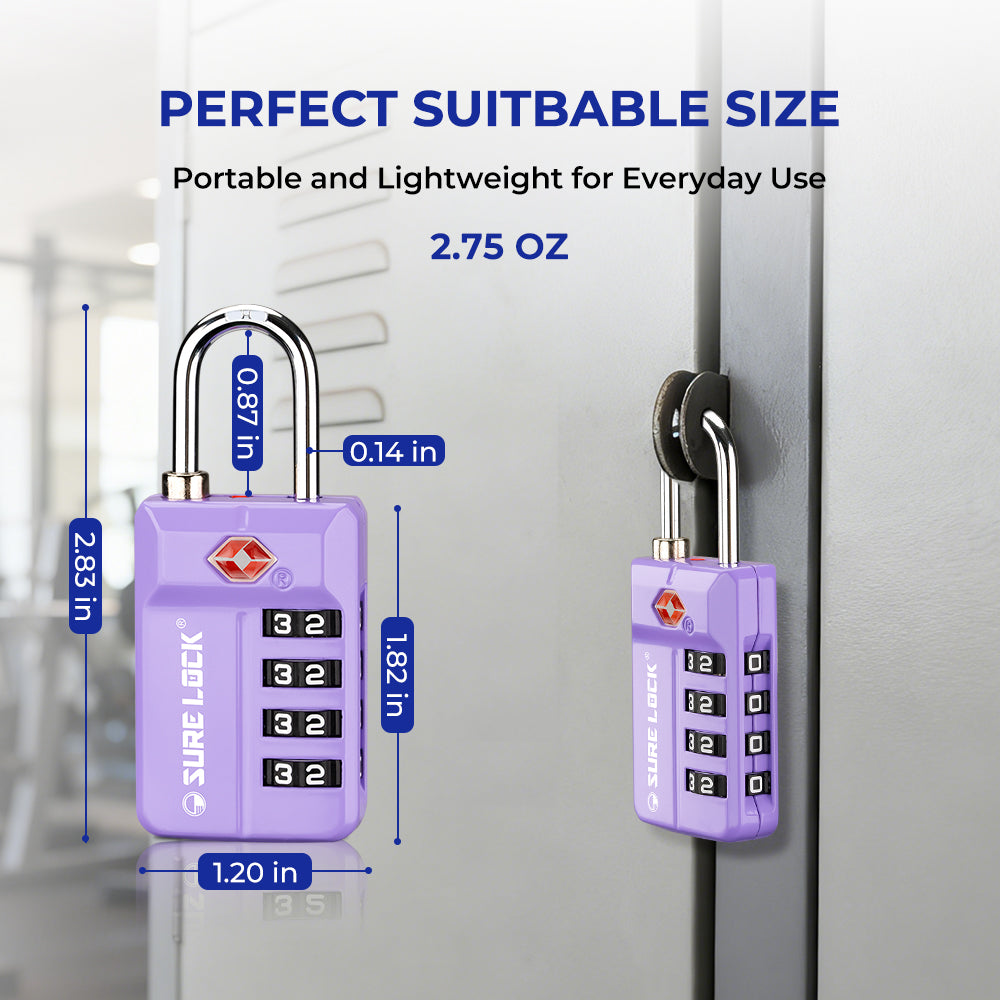 TSA 4-Digit Combination Luggage Lock – Resettable with Open Alert (Purple)