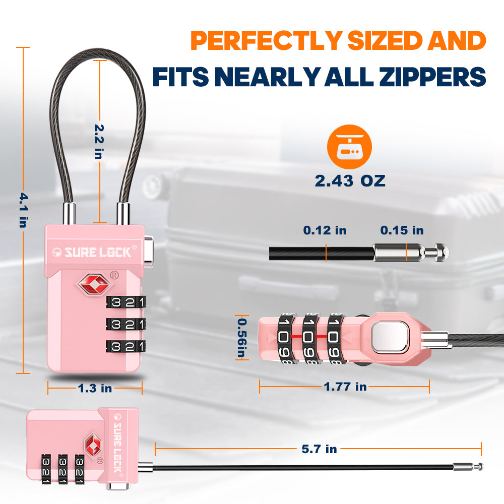 TSA Approved 3-Digit Combination Cable Lock – (Pink Pack) - LockSelect 