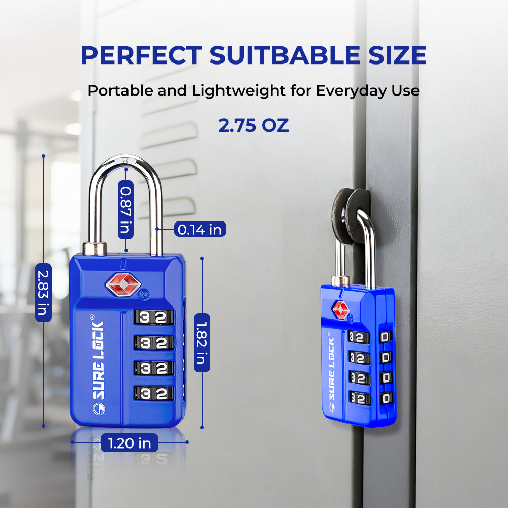 TSA 4-Digit Combination Luggage Lock – Resettable with Open Alert (Blue)