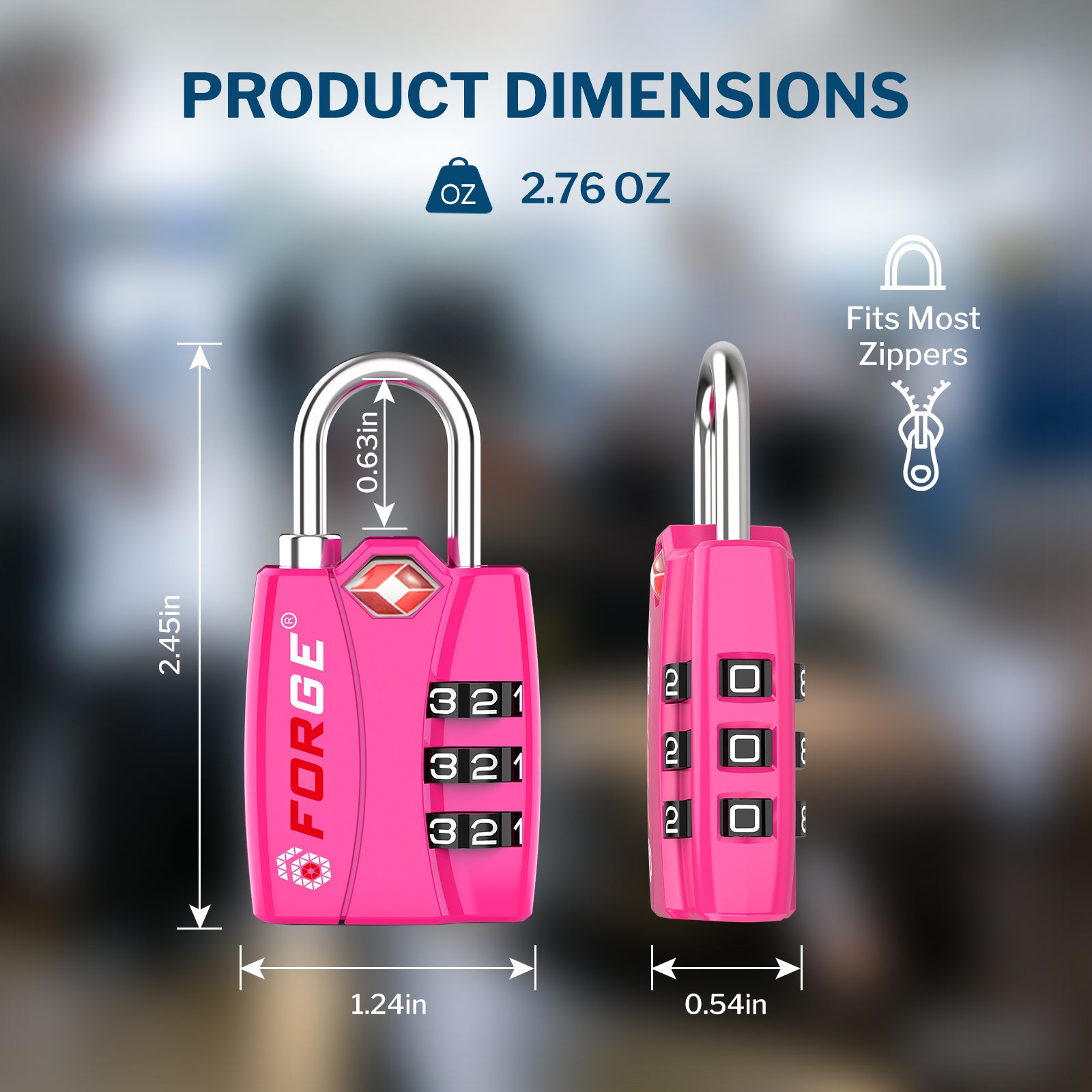 Forge TSA-Approved Luggage Lock: 3-Digit Combination, Open Alert Indicator （Titan Series 4 Colors Pack）