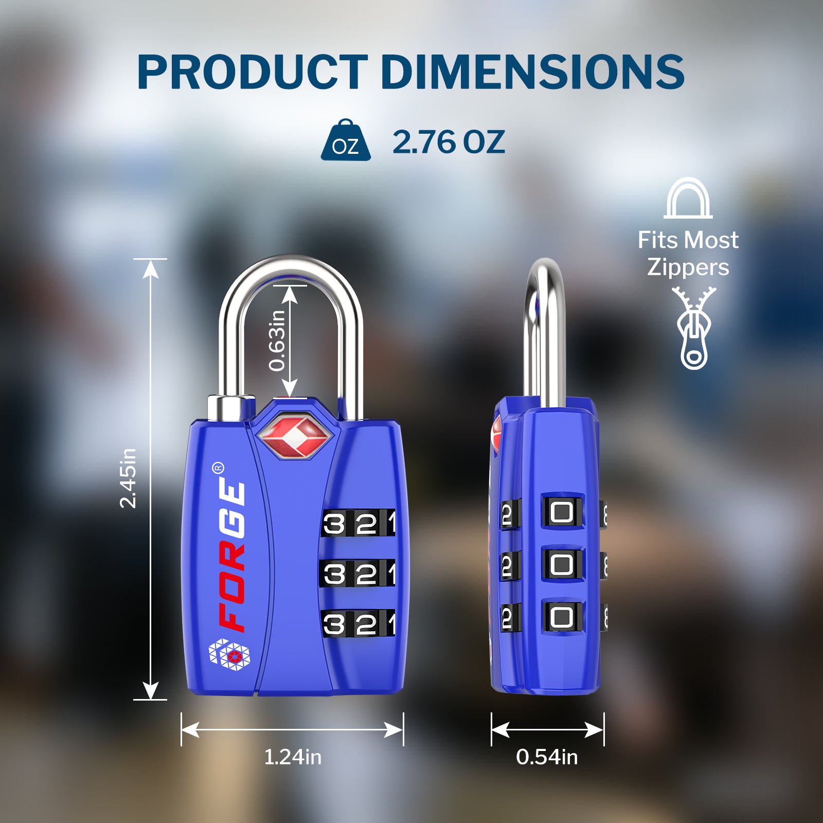 Forge TSA-Approved Luggage Lock: 3-Digit Combination, Open Alert Indicator （Titan Series Blue Pack）