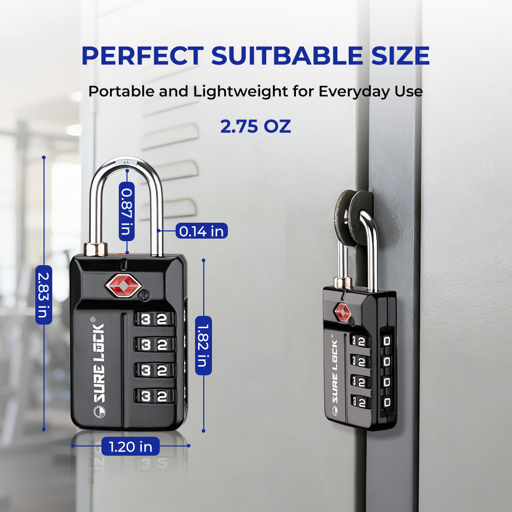TSA 4-Digit Combination Luggage Lock – Resettable with Open Alert (Black)
