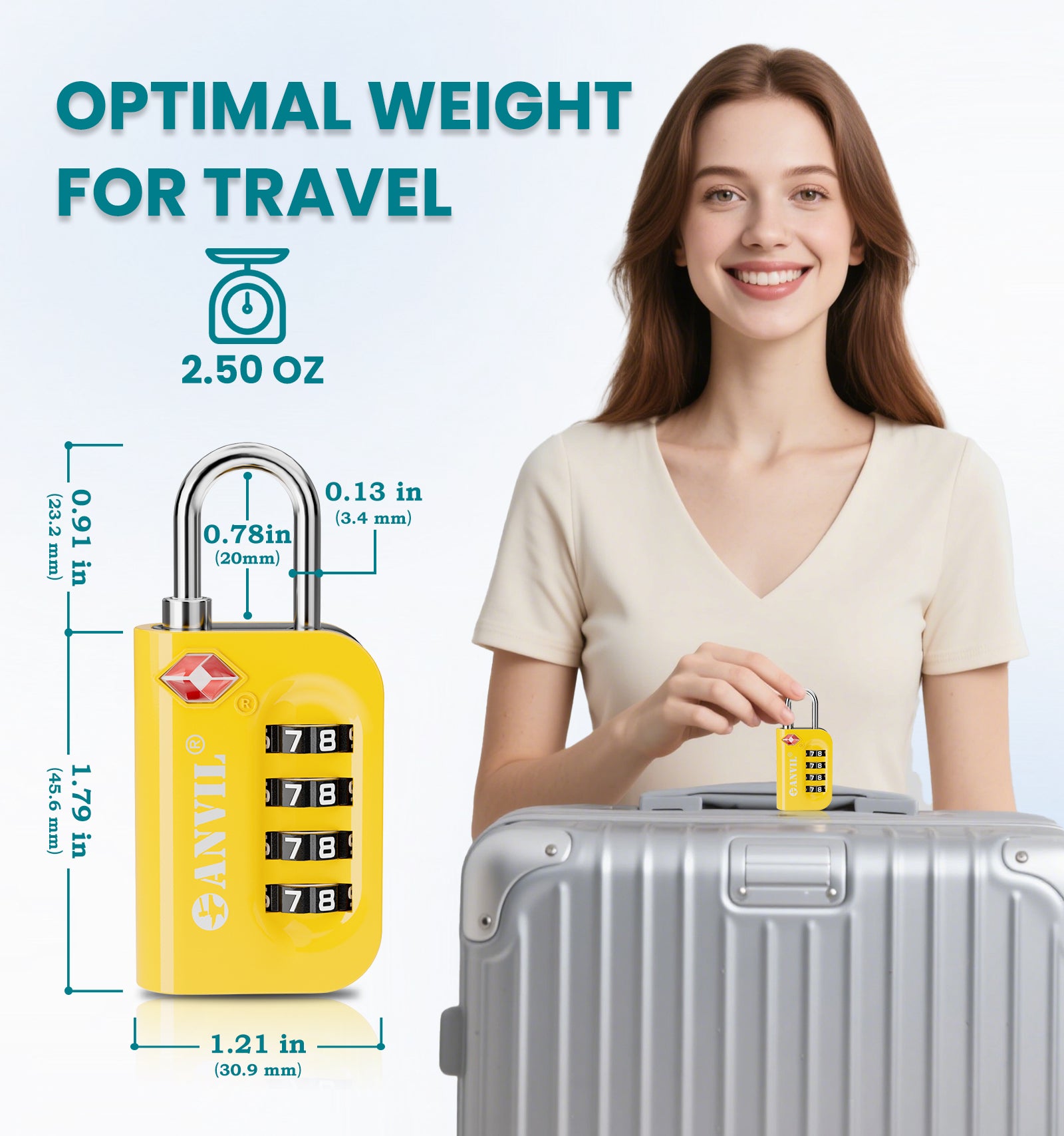 Anvil TSA Approved Luggage Lock – 4-Digit Combination (Yellow Pack) - LockSelect 