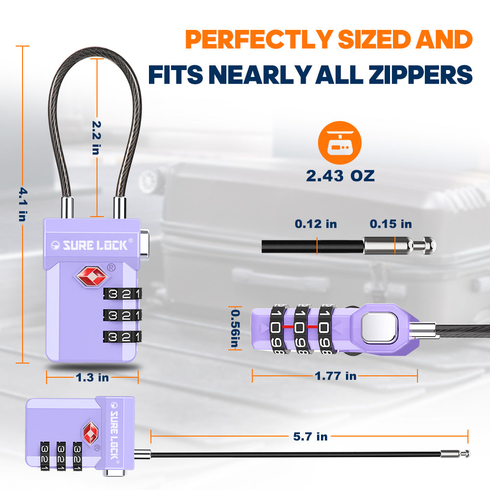 TSA Approved 3-Digit Combination Cable Lock – (Purple Pack) - LockSelect 