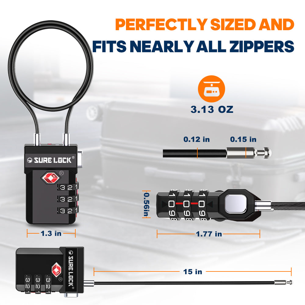 TSA Approved 3-Digit Combination Cable Lock – Extra Long Cable - LockSelect 
