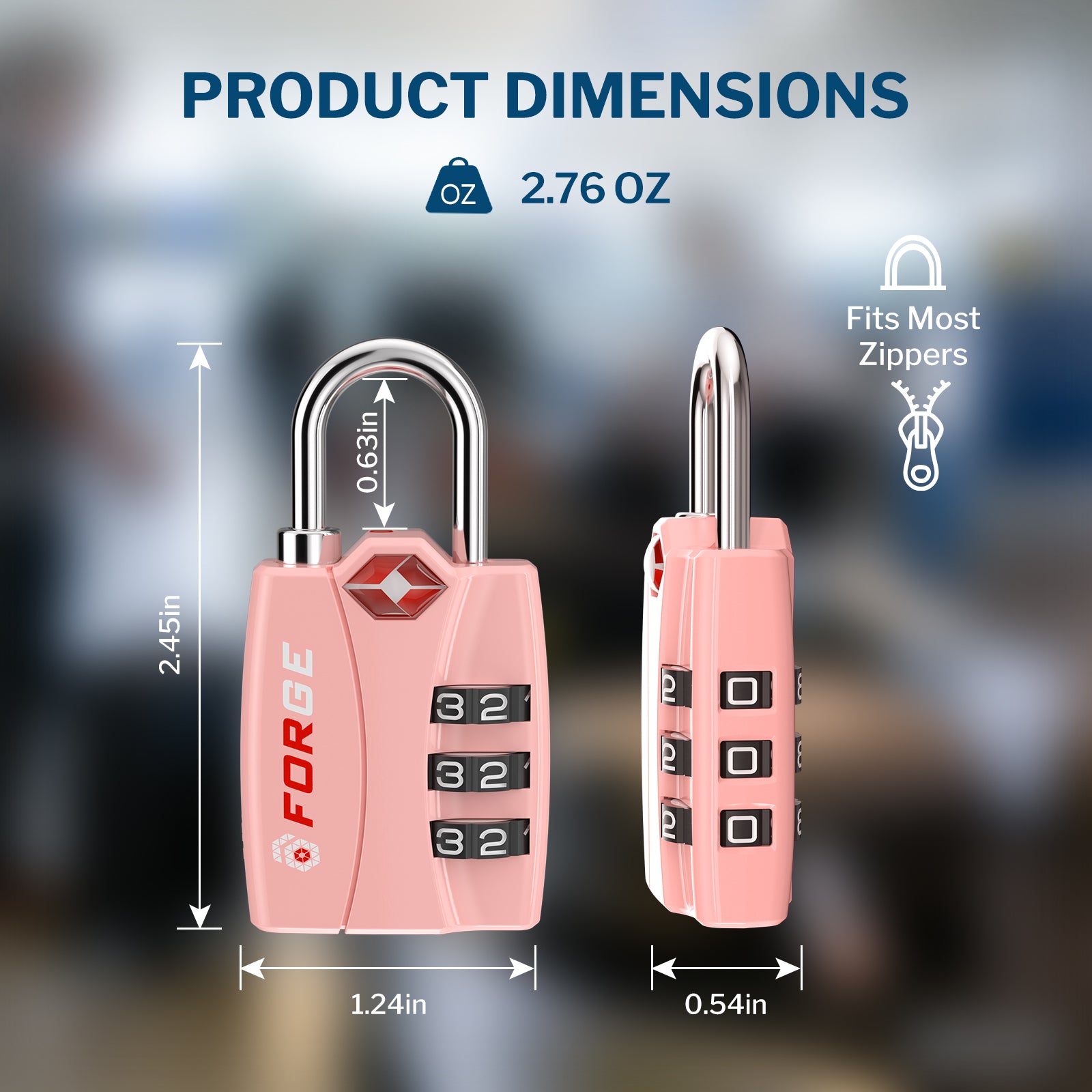 Forge TSA-Approved Luggage Lock: 3-Digit Combination, Open Alert Indicator （Titan Series Pink Pack）